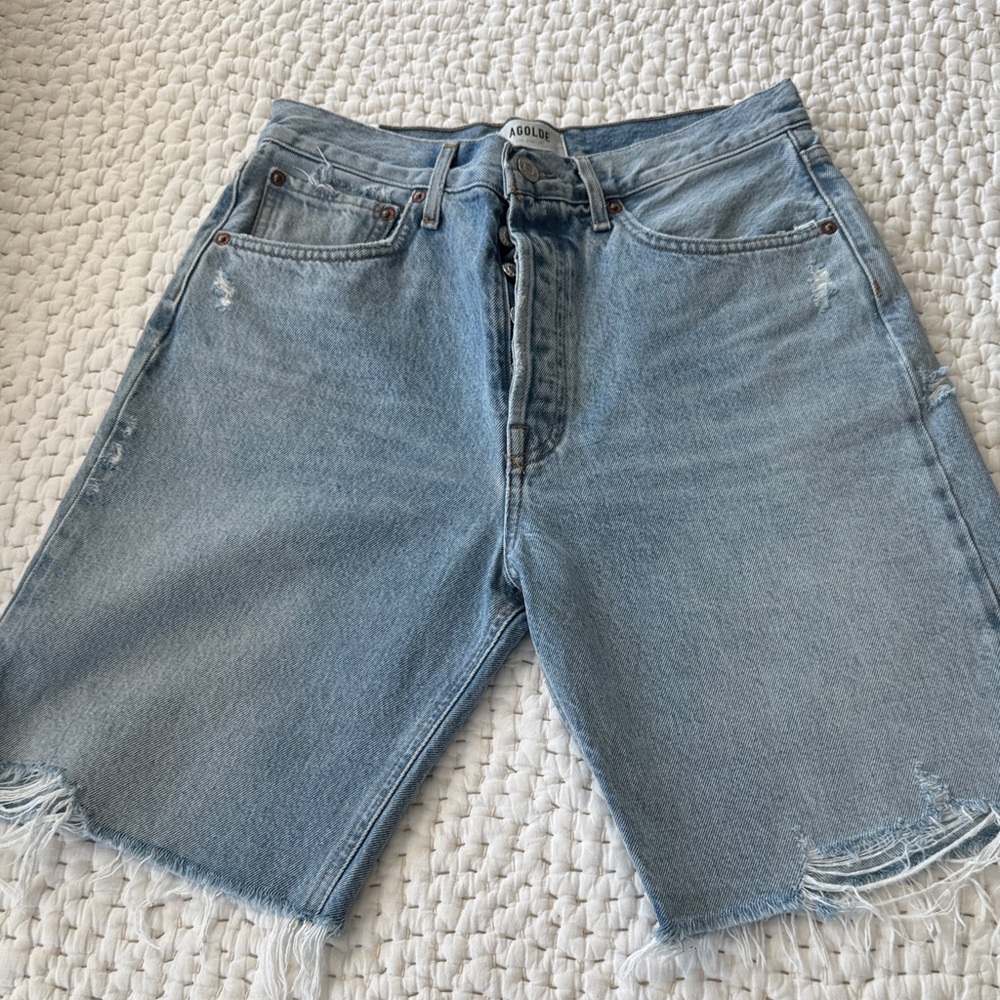 Agolde Light Blue Distressed Jean Shorts